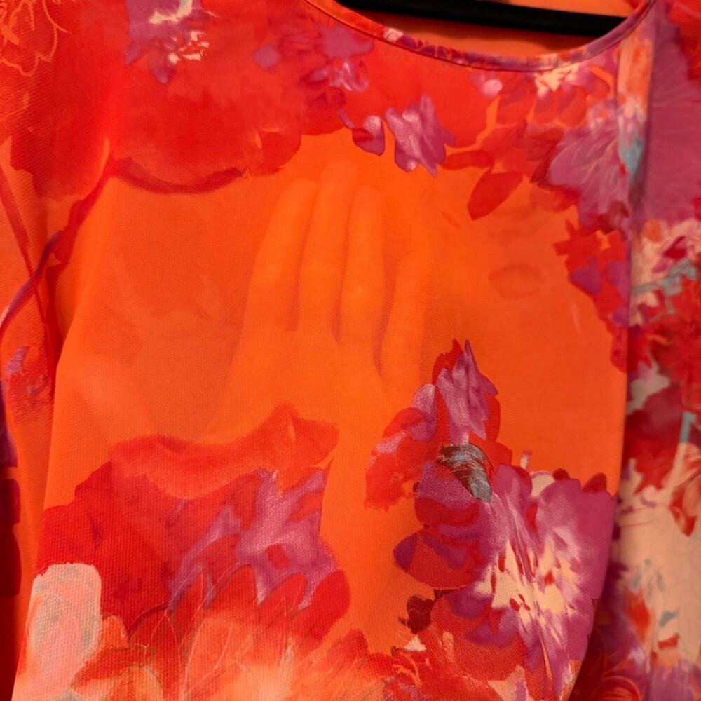 ANA sheer multicolor blouse in a vibrant red and pink floral - Picture 5 of 9